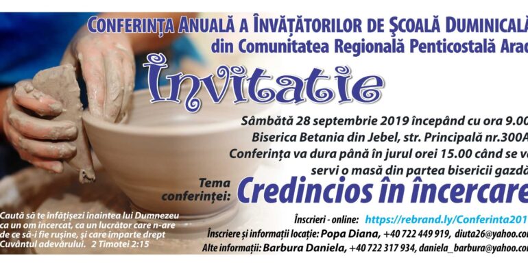 Invitație la Conferința anuală a învățătorilor de scoală duminicală/ Regionala Arad