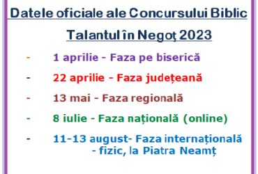 Datele oficiale ale Concursului Biblic Talantul în Negoț